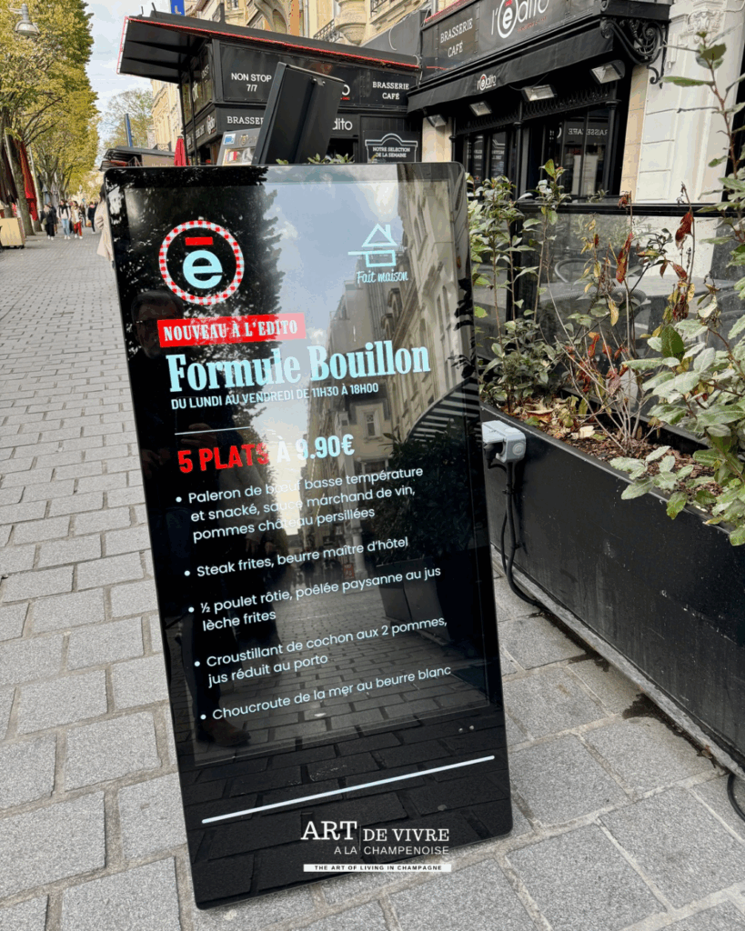 Le Bouillon de L’Édito : un repas gourmand dans l’une des brasseries les plus vivantes de Reims.