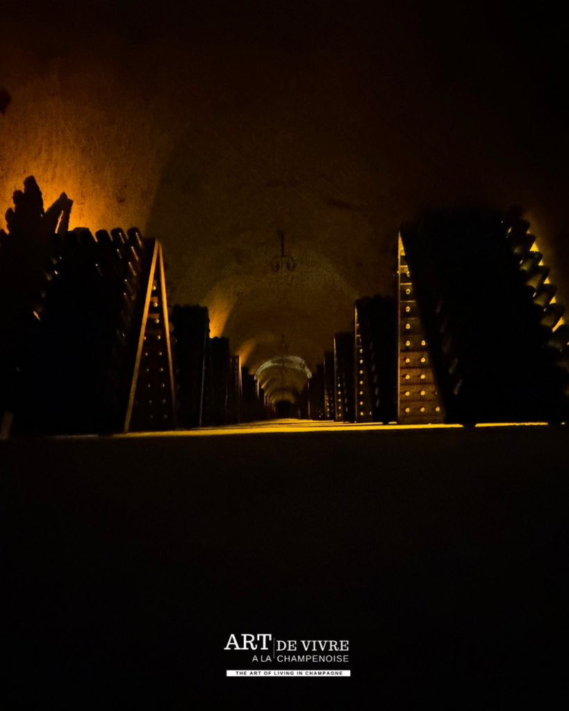 ambiance souterraine caves Champagne Joseph Perrier lumière tamisée