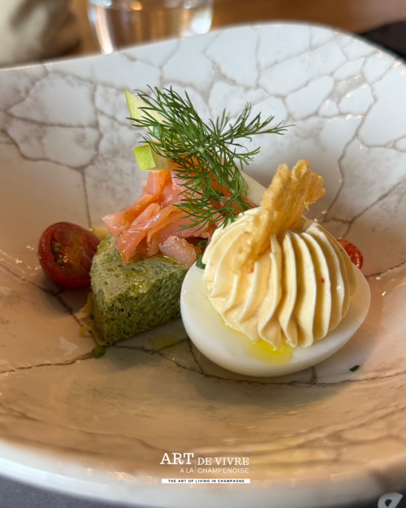 Entrée maison Oeuf bio saumon asperge La Table du 18 chef Pételot Marne