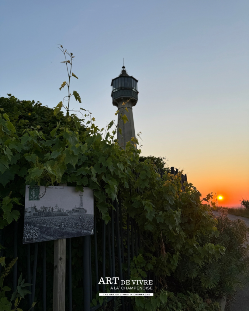 Phare de Verzenay de nuit au milieu du vignoble champenois