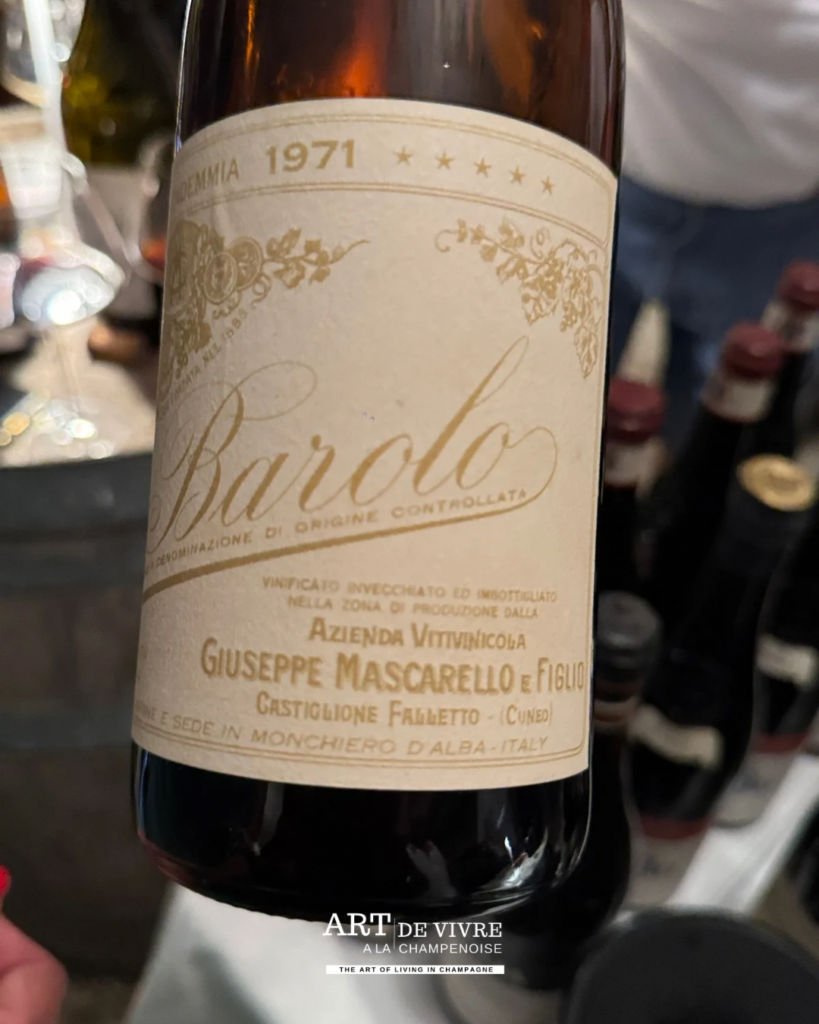 vieux millésime italien Barolo 1971 dégustation oenotourisme Champagne Italie