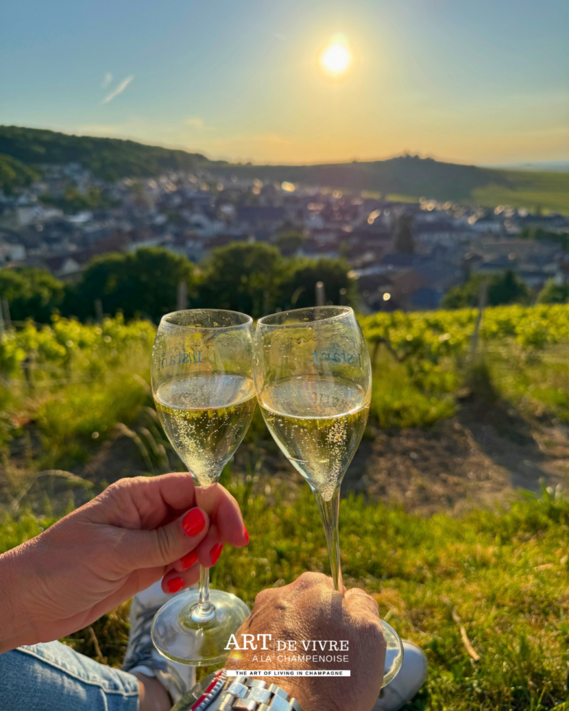 Apéro avec vue panoramique sur le village depuis le Phare de Verzenay