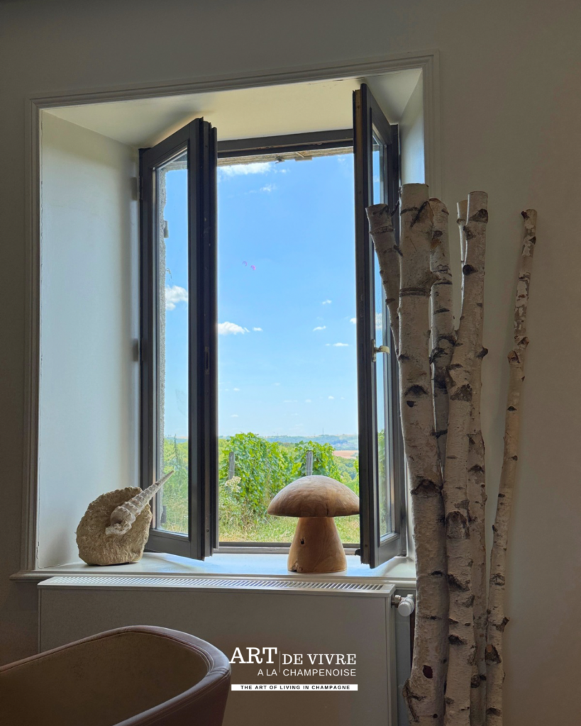 Salle contemporaine du restaurant Attis face aux vignes