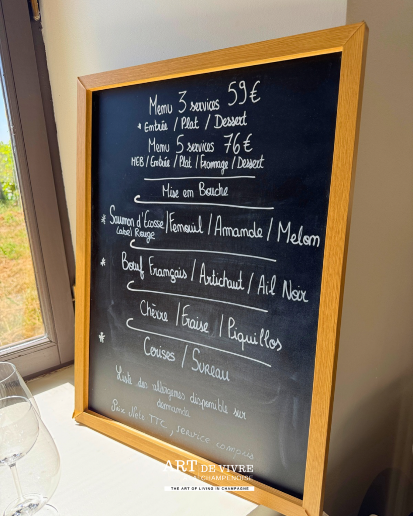 exemple menu du jour Restaurant Attis dans le village viticole de Chenay