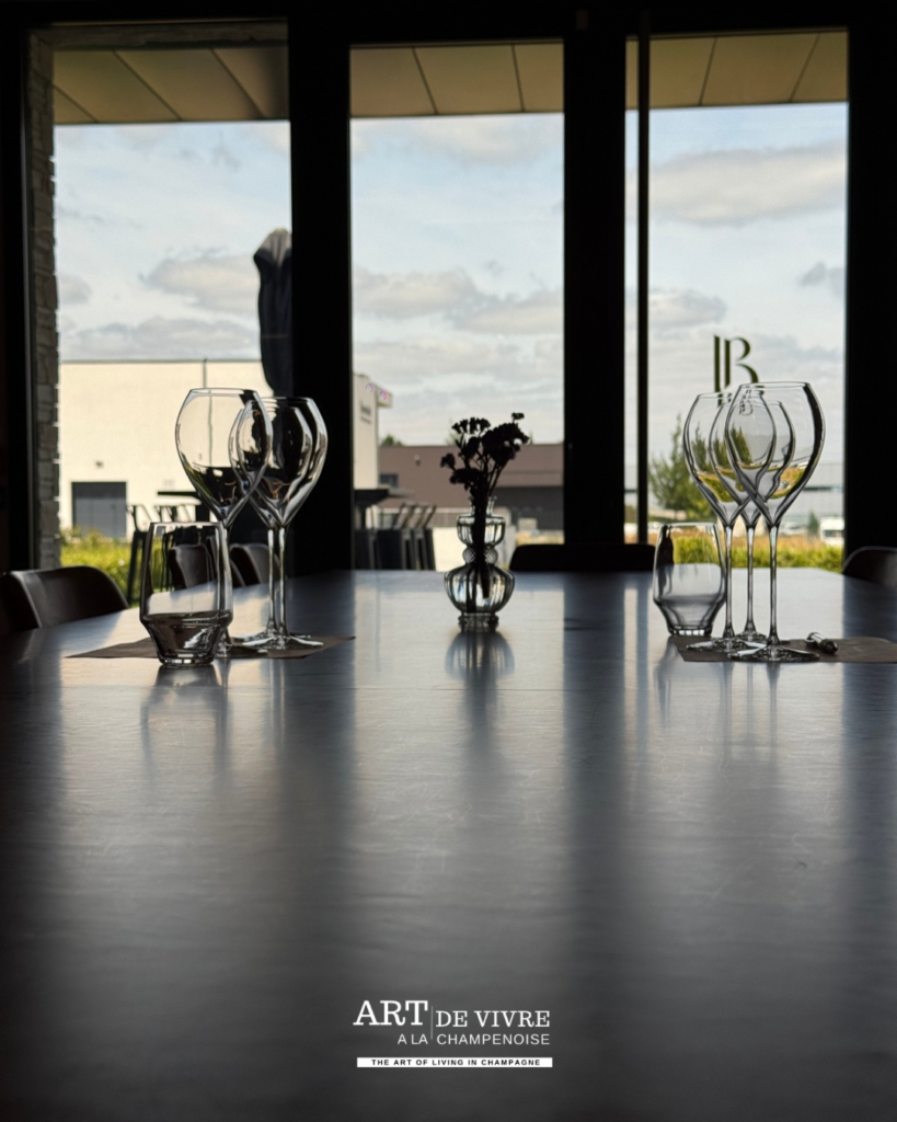 Tables de la salle de dégustation à Pierry