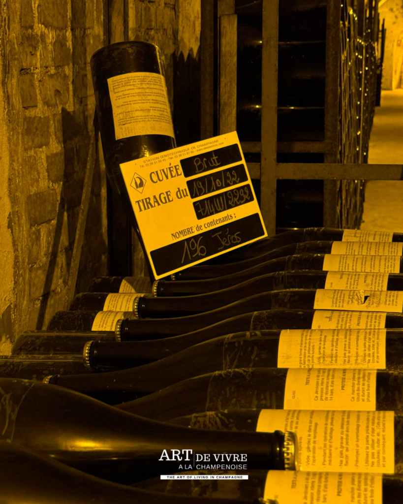 Bouteilles de champagne conservées à 12 - 14 degrés sous Reims