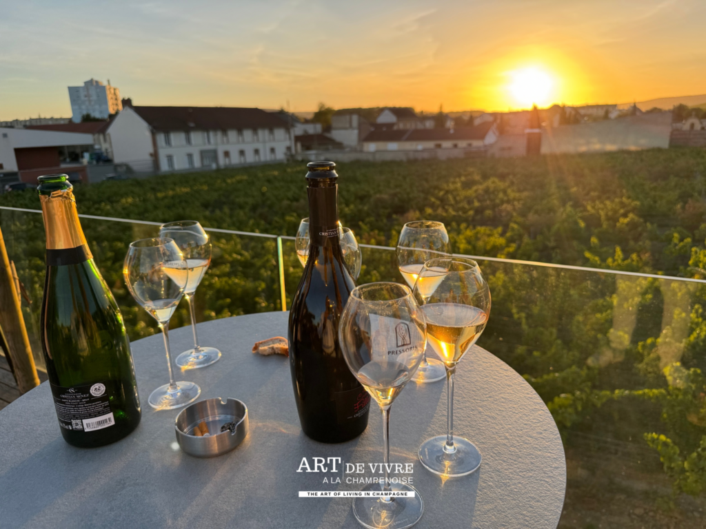Dégustation Pressoria sur les derniers rayons de soleil sur les coteaux champenois