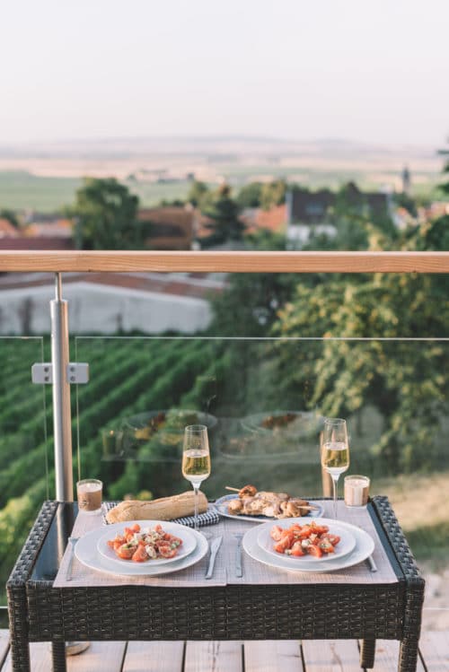Vue sur les vignes depuis la terrasse des cottages Antoinette à Chigny-les-roses