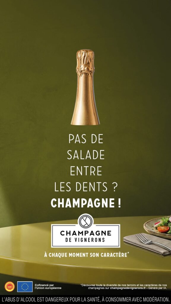 Affiche Champagne de Vignerons sur la salade entre les dents