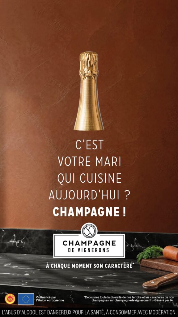 Affiche Champagne de Vignerons sur le mari qui cuisine