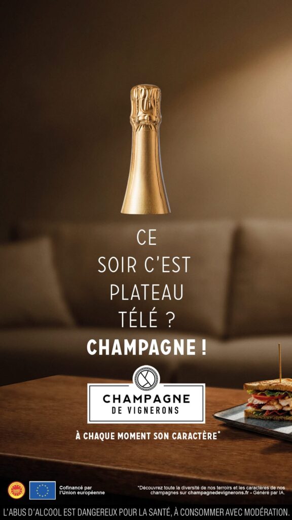 Affiche Champagne de Vignerons sur une soirée plateau télé