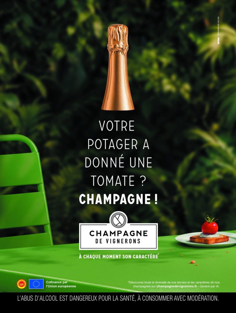 Affiche Champagne de Vignerons célébrant une tomate du potager