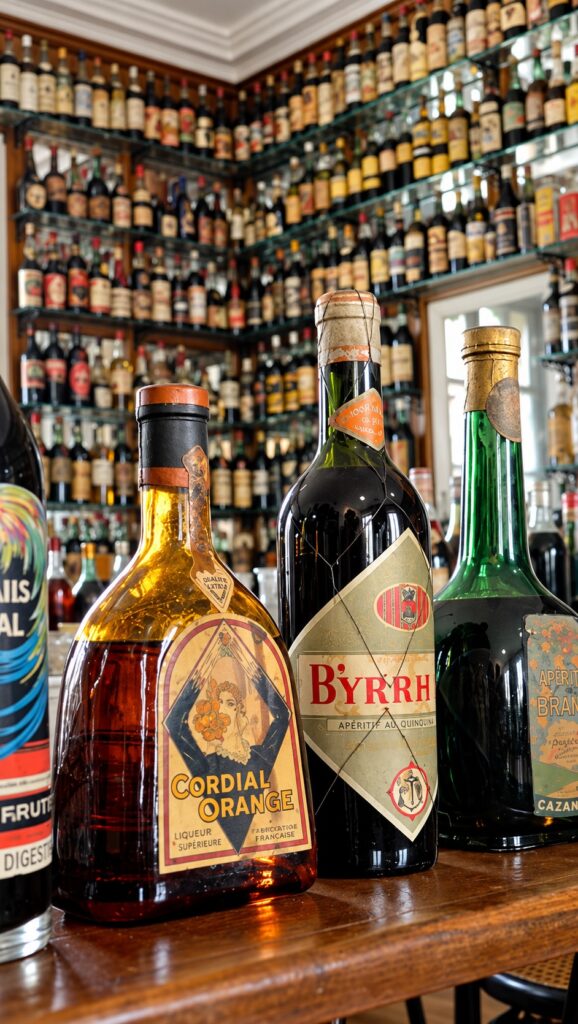 Bouteilles anciennes dans le bar